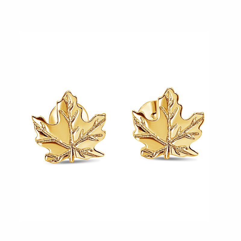 Goldplated Sterling Silver Maple Leaf Studs - Click Image to Close